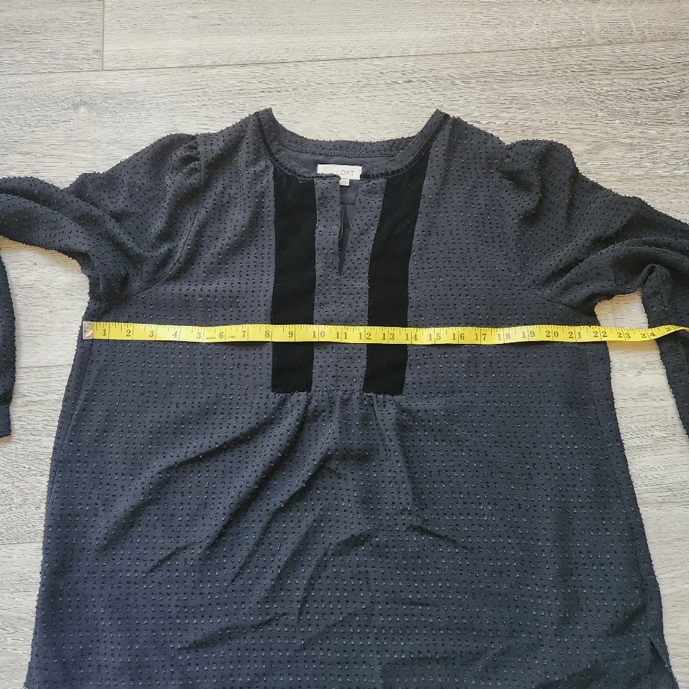 Loft Black Swiss Dot Shirt Womens Large Velvet Trim Long Sleeve Top - Picture 10 of 10